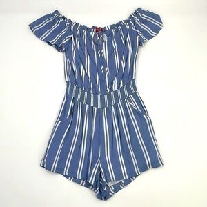 NWT Guess blue snd white striped off the shoulder shorts romper size XS